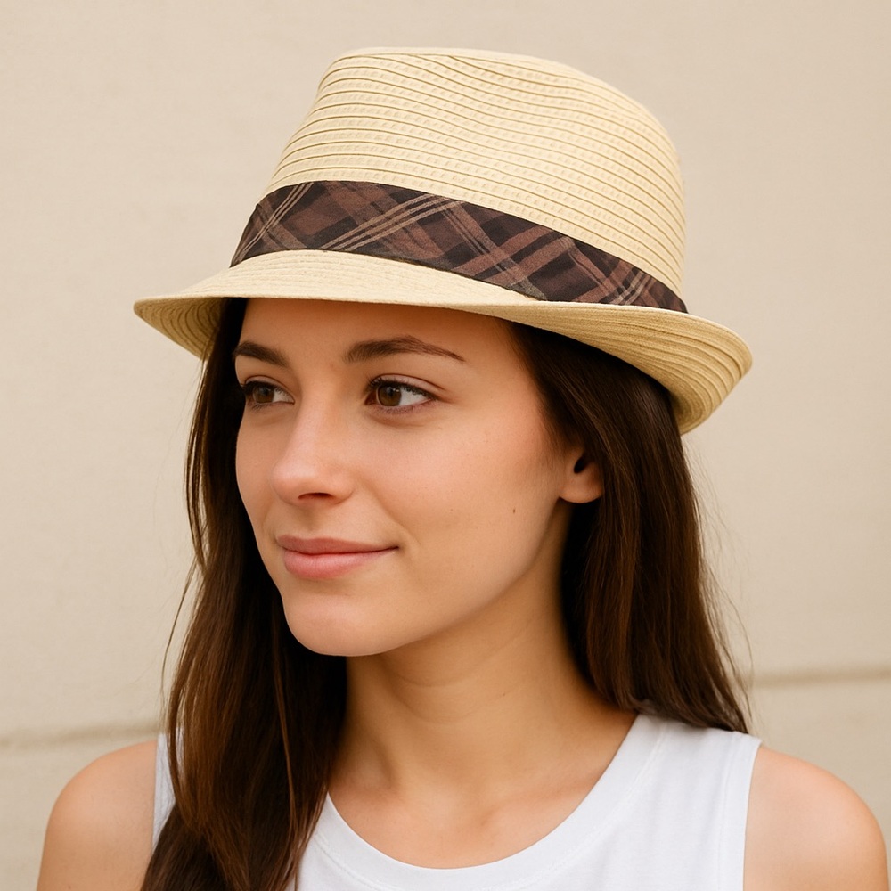 Beige fedora hat